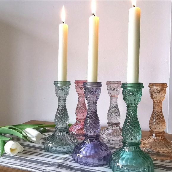 Vintage Style Amethyst Purple Glass Taper Candle Holders (2) - Picture 5 of 5